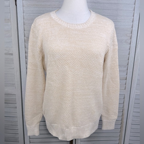 APPLESEEDS (Petites) Vintage 90's 100% Cotton Crewneck Sweater Beige/White-S/M - Picture 1 of 2